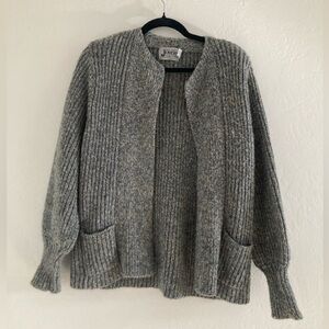 Vintage Wool Blend Open Front Cardigan Sweater Gray Multicolor by Joyce Chunky